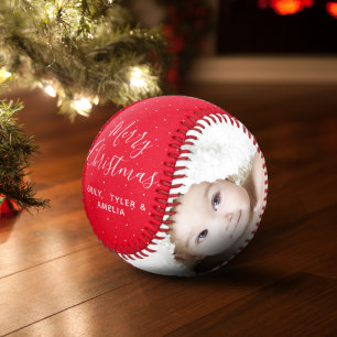 Merry Christmas Red Script Family Photo Collage Ba Baseball