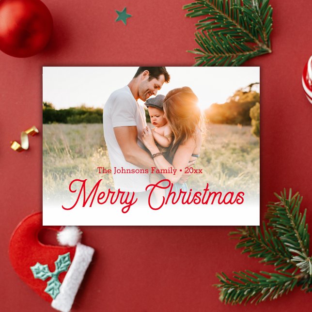 merry christmas red script holiday faded photo   card (Creator Uploaded)