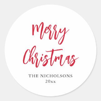 Merry Christmas Red Script Modern Holiday Classic Round Sticker