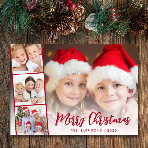 Merry Christmas Red Script Photo Overlay Holiday Card