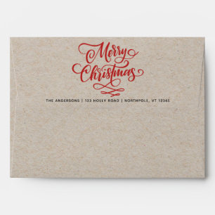 Merry Christmas Red Script Return Address Kraft Envelope