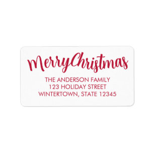 Merry Christmas Red Script Return Address Label
