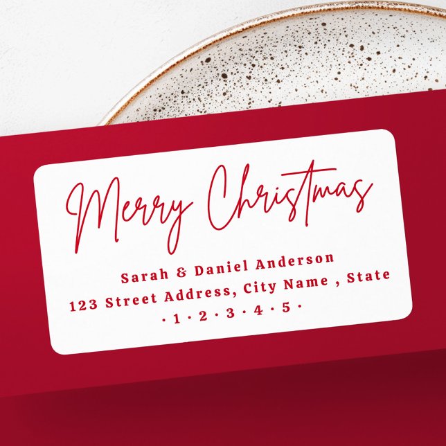 Merry Christmas red script return address Label (Merry Christmas red script return address Label)