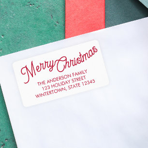 Merry Christmas Red Script Return Address Label