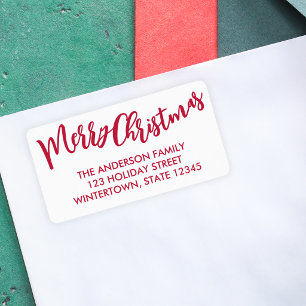 Merry Christmas Red Script Return Address Label