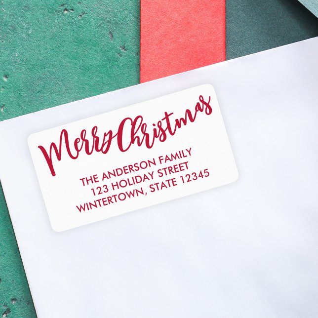 Merry Christmas Red Script Return Address Label (Creator Uploaded)