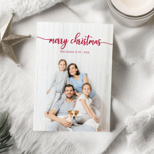 Merry Christmas Red Script Unique Photo Invitation