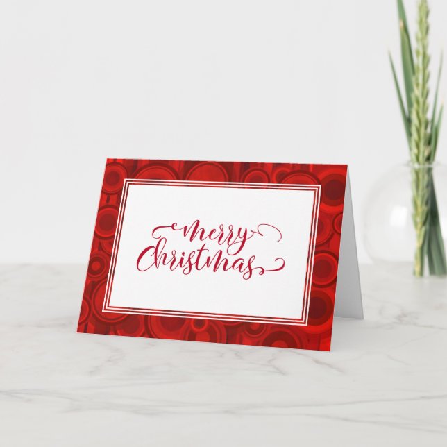 Merry Christmas Red Script w/ Circles & Stripes Holiday Card (Front)