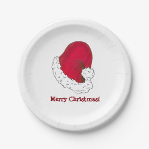 Merry Christmas Red Secret Santa Claus Hat Paper Plate