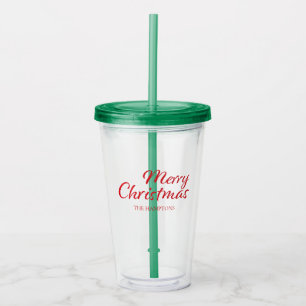 Merry Christmas Red & Snow Custom Name Acrylic Tumbler