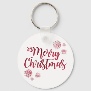 Merry Christmas Red Snowflake Key Ring