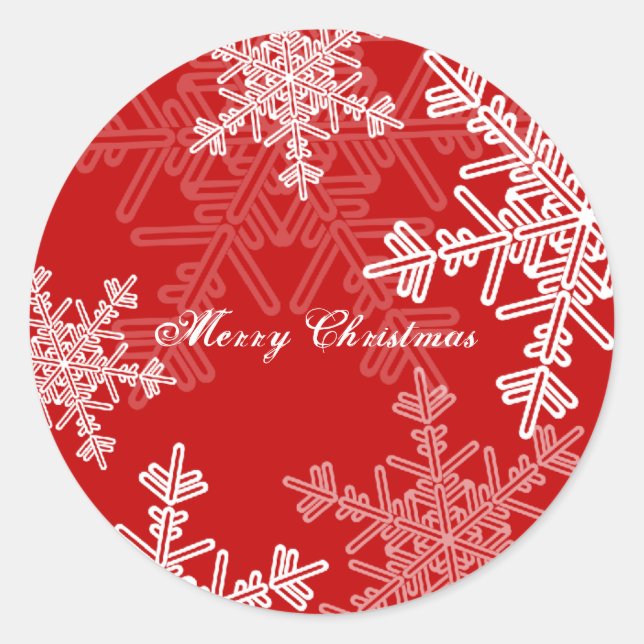 Merry Christmas Red Snowflake Minimalist Script Classic Round Sticker (Front)