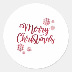 Merry Christmas Red Snowflake Tygraphy  Classic Round Sticker