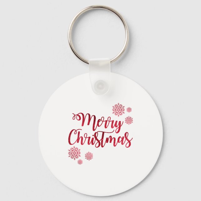 Merry Christmas Red Snowflake Tygraphy  Key Ring (Front)