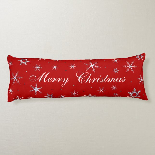 Merry Christmas Red Snowflakes Body Cushion (Back)