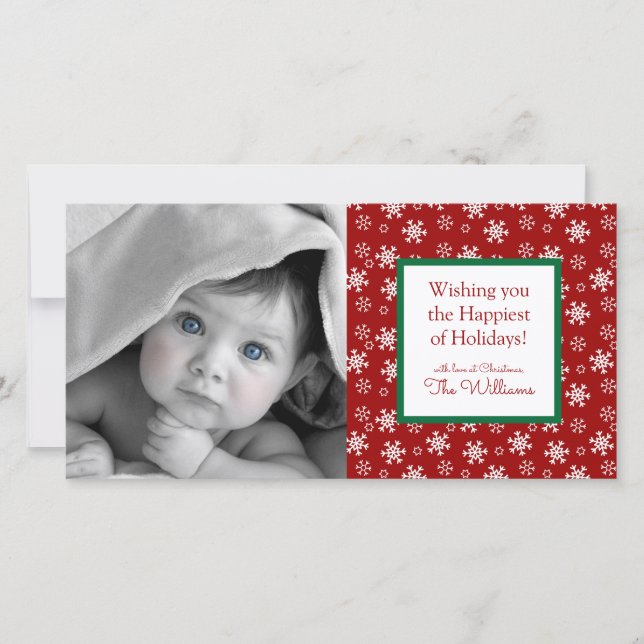 Merry Christmas | Red Snowflakes Holiday Card (Front)