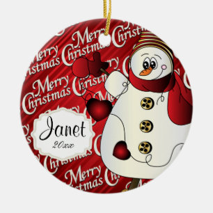 Merry Christmas Red Snowman Ceramic Tree Decoration