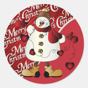 Merry Christmas Red Snowman Classic Round Sticker