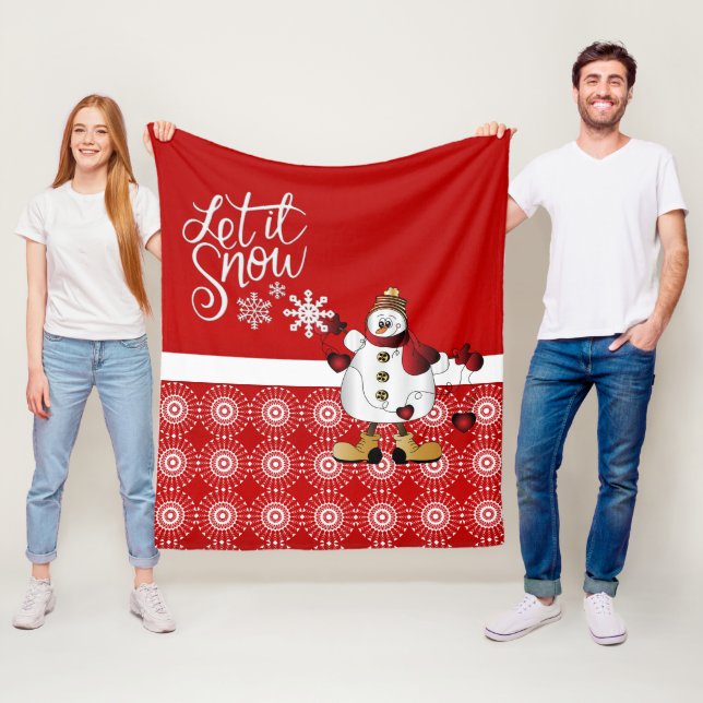 Merry Christmas Red Snowman Fleece Blanket (In Situ)