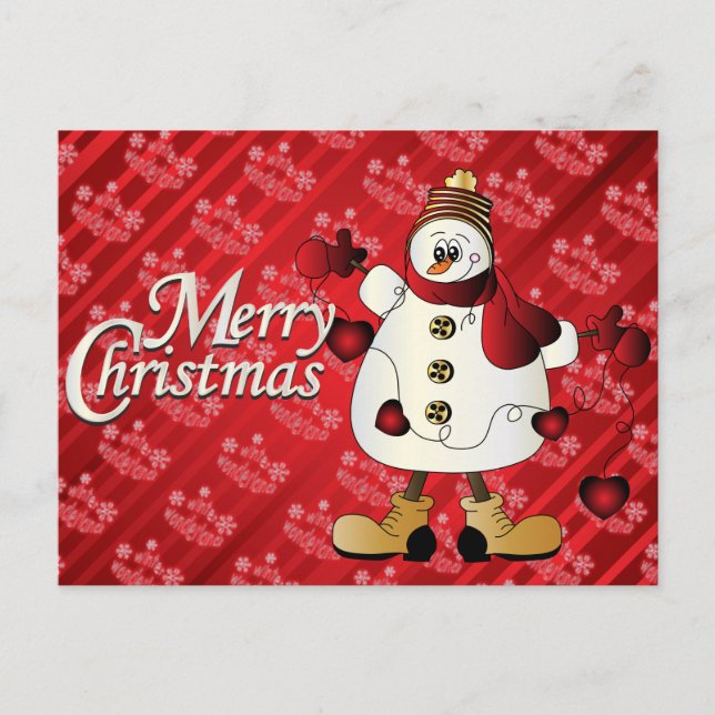 Merry Christmas Red Snowman Holiday Postcard (Front)