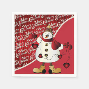 Merry Christmas Red Snowman Napkin