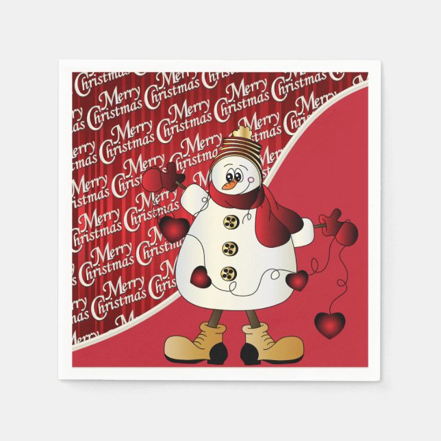 Merry Christmas Red Snowman Napkin (Front)