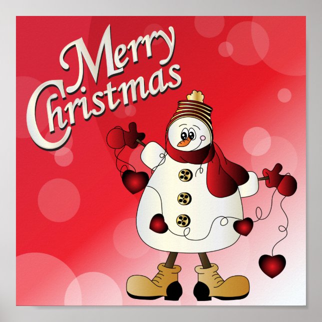 Merry Christmas Red Snowman Poster (Front)