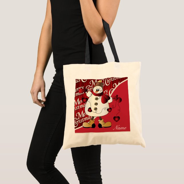Merry Christmas Red Snowman Tote Bag (Front (Product))