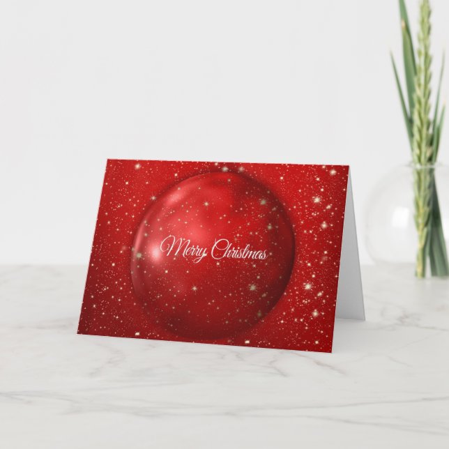 Merry Christmas Red Sparkling Stars Snow Holiday Card (Front)