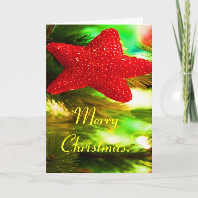 Merry Christmas Red Star III Holiday Card (Front)