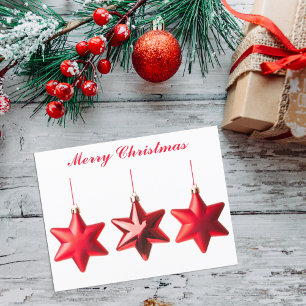 Merry Christmas Red stars decoration with text Holiday Postcard