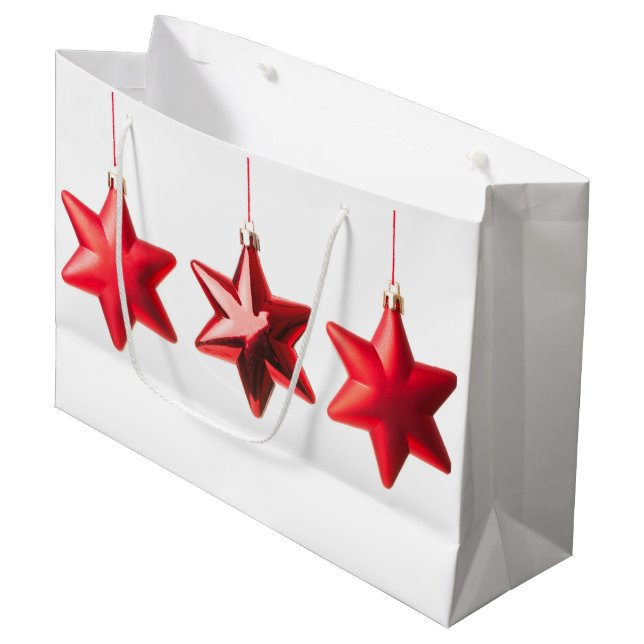 Merry Christmas Red stars decoration with text Large Gift Bag (Front Angled)