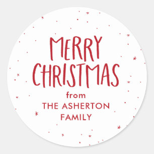 Merry Christmas red stars dots personalised Classic Round Sticker