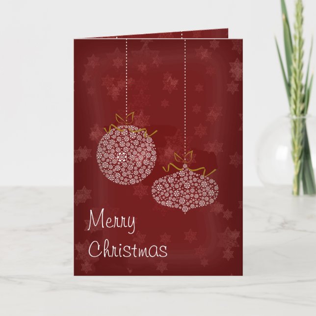 Merry Christmas Red Stars White Ornaments Card (Front)