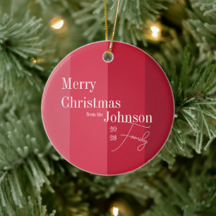 Merry Christmas Red Stripe Family Christmas Ceramic Tree Decoration