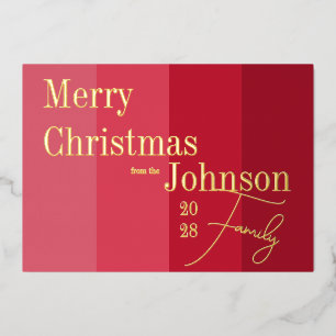 Merry Christmas Red Stripe Family Real Gold Foil Holiday Card