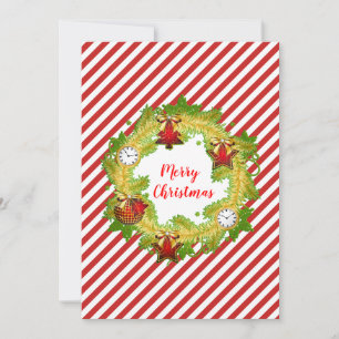 Merry Christmas Red Stripes Holiday Card