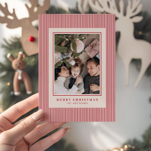 Merry Christmas Red Stripes Photo Personalised Holiday Card
