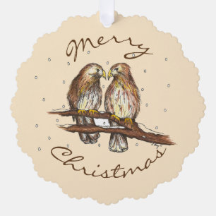 Merry Christmas Red Tailed Hawk Love Bird Snow Tree Decoration Card