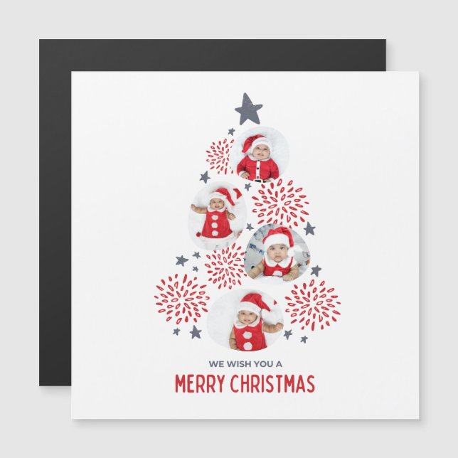 Merry Christmas Red Thin Magnetic Card (Front/Back)