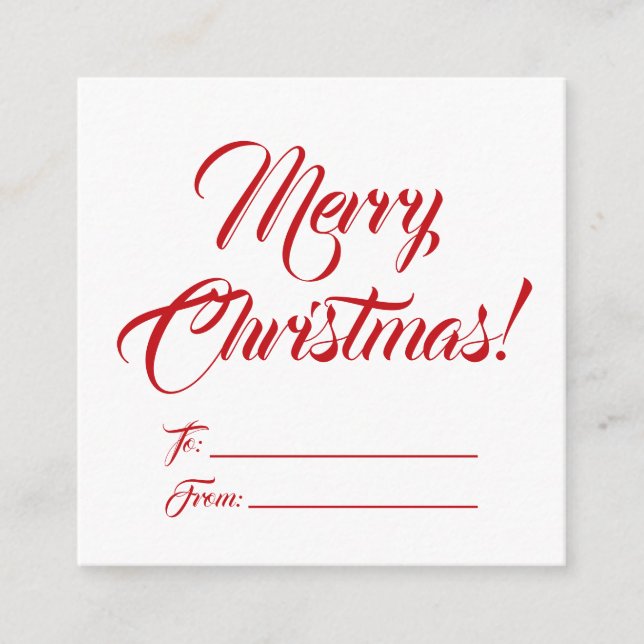 Merry Christmas red to from elegant script blank  Enclosure Card (Front)