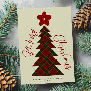 Merry Christmas red tree plaid tartan non-photo Holiday Card