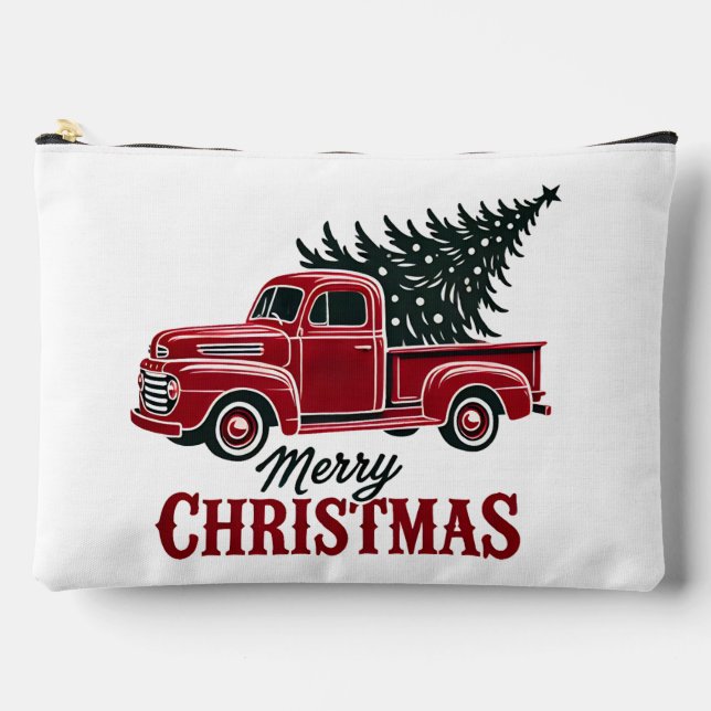 Merry Christmas Red Truck Accessory Pouch (Front)