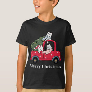 Merry Christmas Red Truck Cat Lover Pajama T-Shirt
