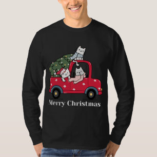Merry Christmas Red Truck Cat Lover Pajama T-Shirt