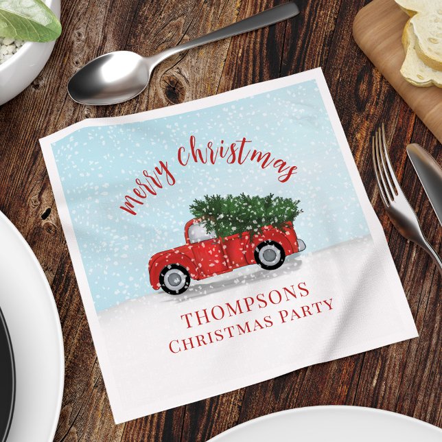 Merry Christmas Red Truck Custom Napkin (Merry Christmas Vintage red Truck Holiday Custom Napkins.)