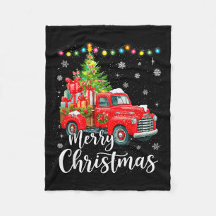 Merry Christmas Red Truck Family Christmas Matchin Fleece Blanket
