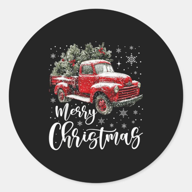 Merry Christmas Red Truck Family Matching Christma Classic Round Sticker (Front)