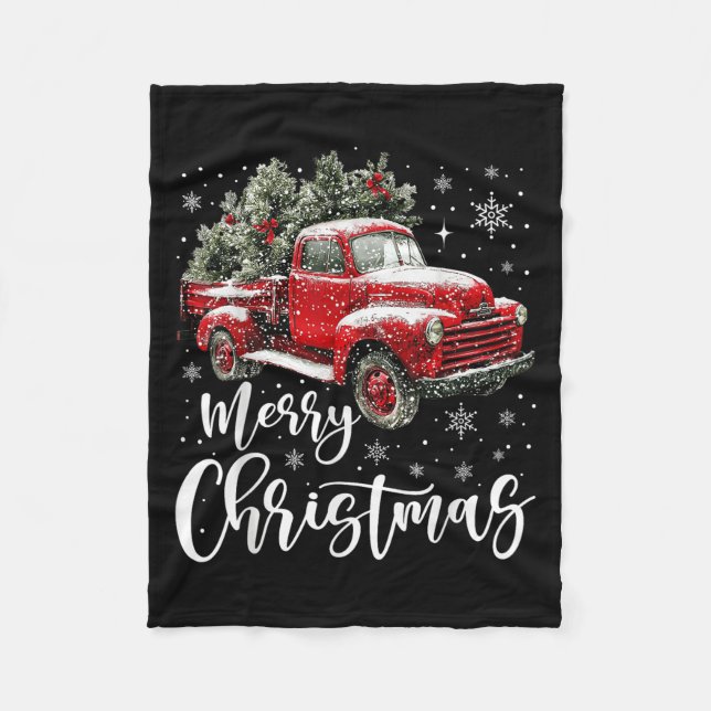 Merry Christmas Red Truck Family Matching Christma Fleece Blanket (Front)