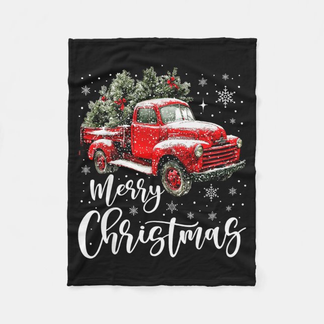 Merry Christmas Red Truck Family Matching Christma Fleece Blanket (Front)